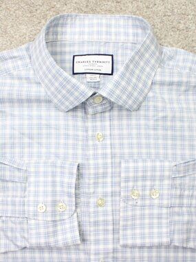 Charles Tyrwhitt Shirt Mens 17 1/2, 36 Blue Slim Fit Egyptian Cotton Long Sleeve